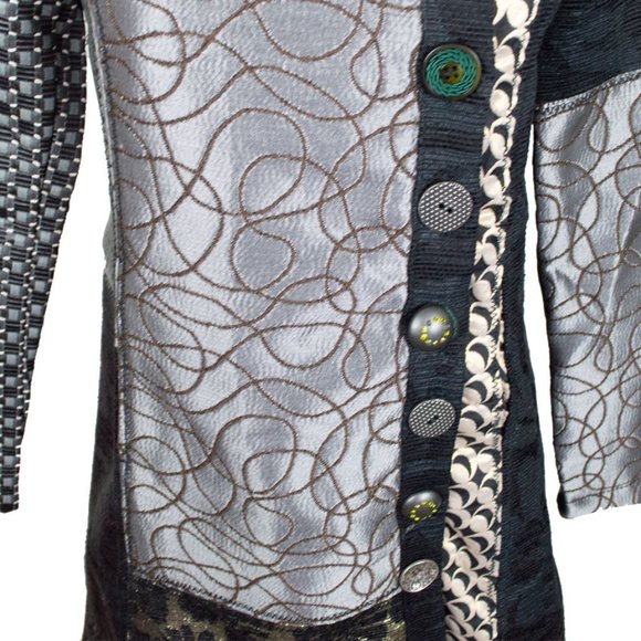 DESIGUAL Embroidered Long Sleeve Patterned Cotton/Wool Blend Coat - Picture 5 of 16